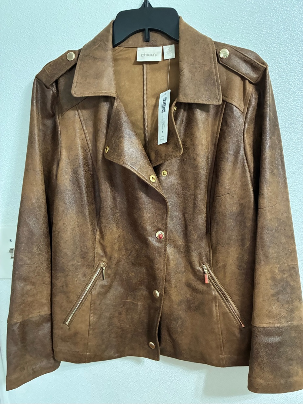 Chico's Brown Faux-Leather Moto Jacket NWT size 2 ( Large equivalent)